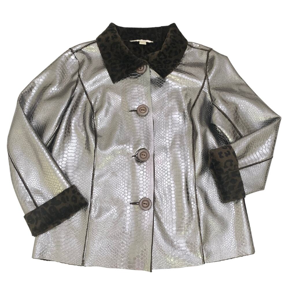 Erin London Womens Y2K Jacket Small Reversible Faux Snake Skin Leather Faux Fur